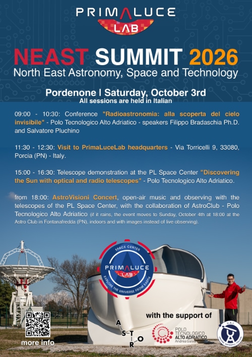 NEAST Summit 2026 poster – full programme of the event at PL Space Center in Pordenone, Italy